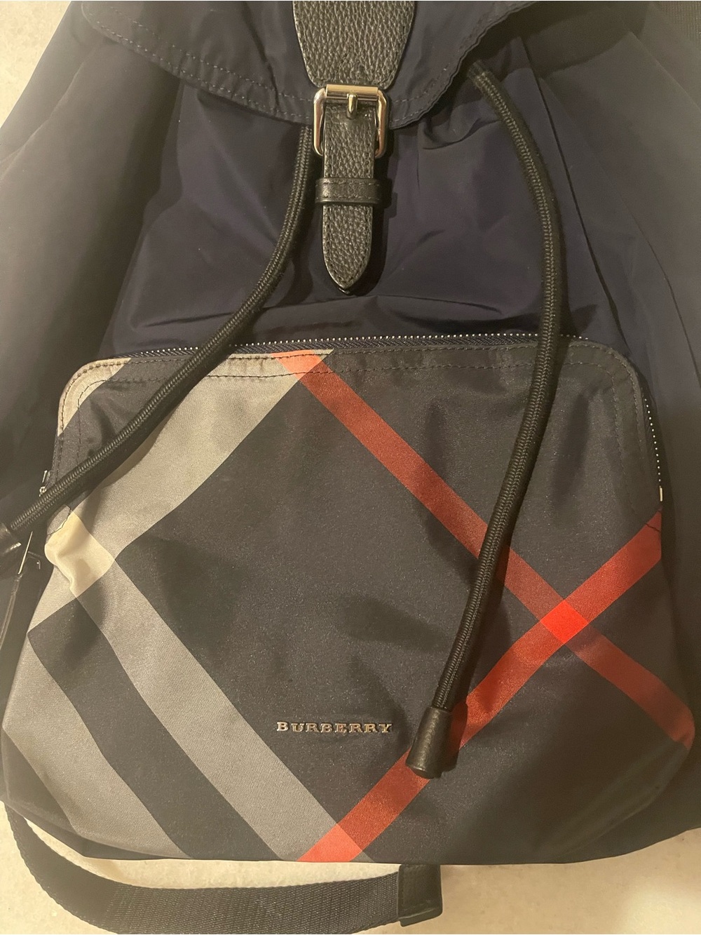 Authentic Burberry Navy Check Drawstring Backpack - Picture 4 of 7